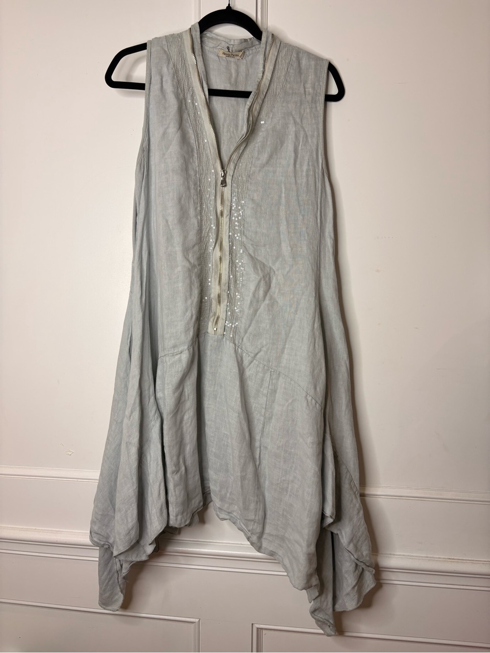 Alessia Pacino Light Gray Sleeveless Linen Tunic with Zip Front size Med